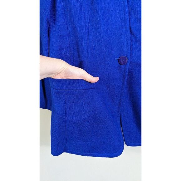 Blue Blazer Size 10 Vintage Rayon Single Button Blazer Liz Claiborne - Picture 3 of 12